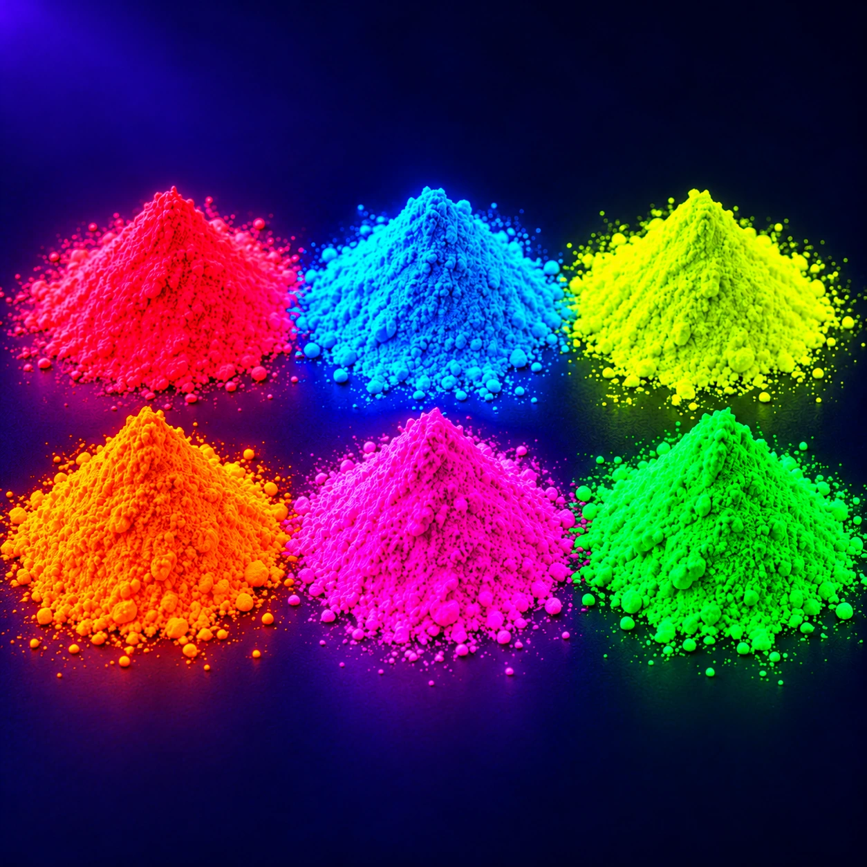 Pigmentos fluorescentes iluminados con luz ultravioleta